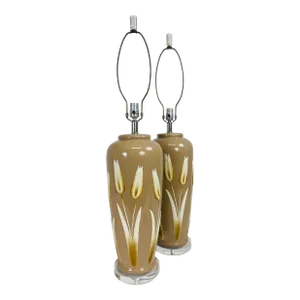 Elegant Pair of Mid Century Pottery Table Lamps.
