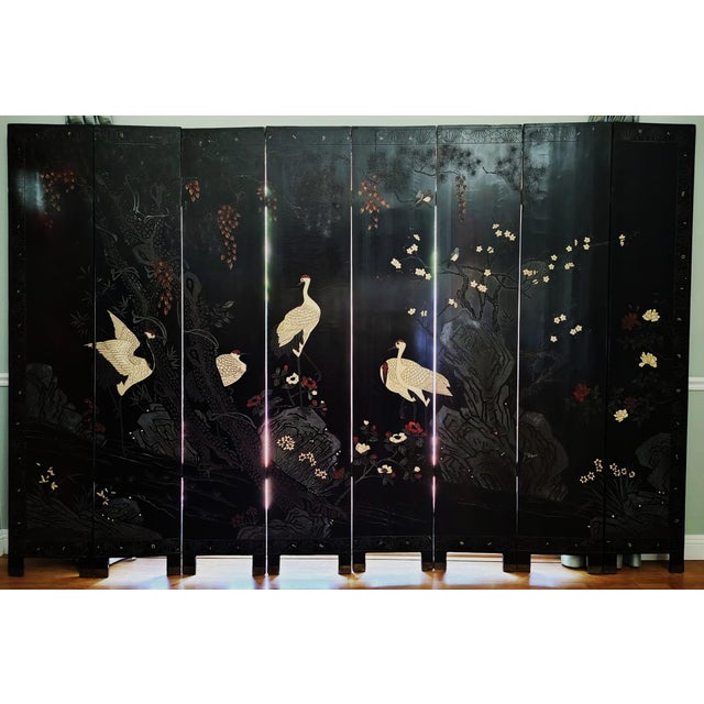 Grand Chinese Export Eight Panel Lacquered Coromandel For Sale - Image 17 of 17