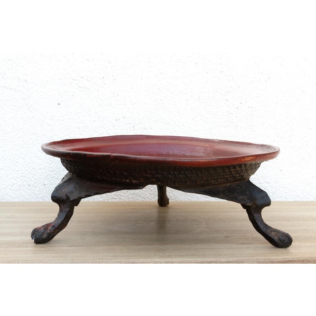 Wood Offering Elegance, Antique Burmese Lacquered Tray For Sale - Image 7 of 10