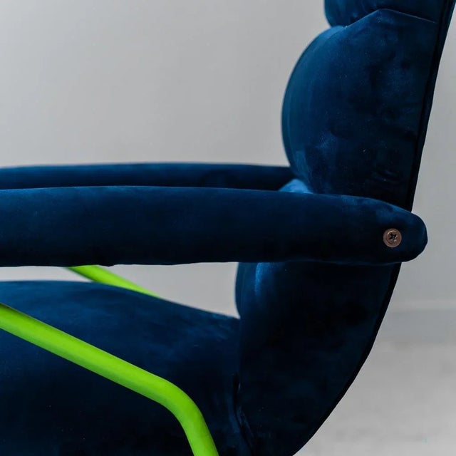 Vintage Lounge Chair in Metal and Blue Velvet, 1960s For Sale - Image 3 of 10