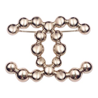 Chanel Brand New Light Gold CC Bead Brooch For Sale