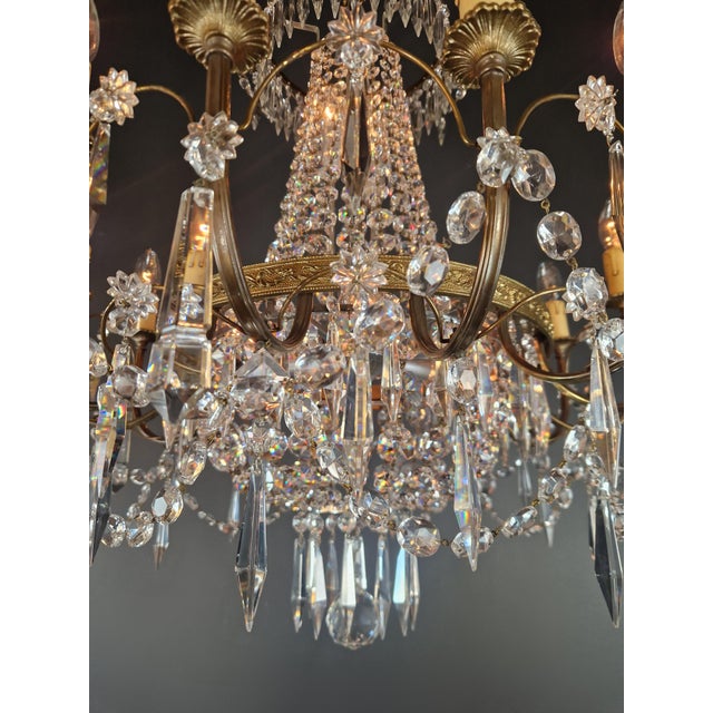 Metal 1950s Empire Brass Chandelier Crystal Lustre Ceiling Light For Sale - Image 7 of 12