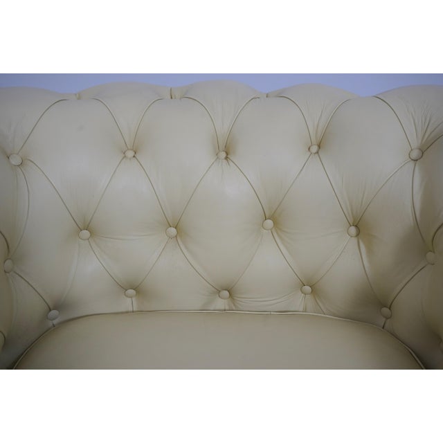 1980s Pair Creme Color Leather Chesterfield Chairs For Sale - Image 5 of 18