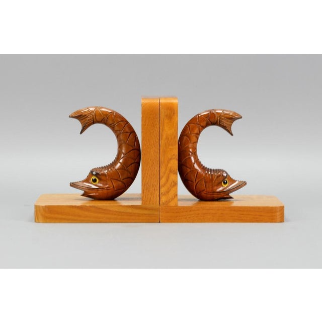 1970s Hand Carved Sturgeons Wooden Bookends, Germany, 1970s, Set of 2 For Sale - Image 5 of 18