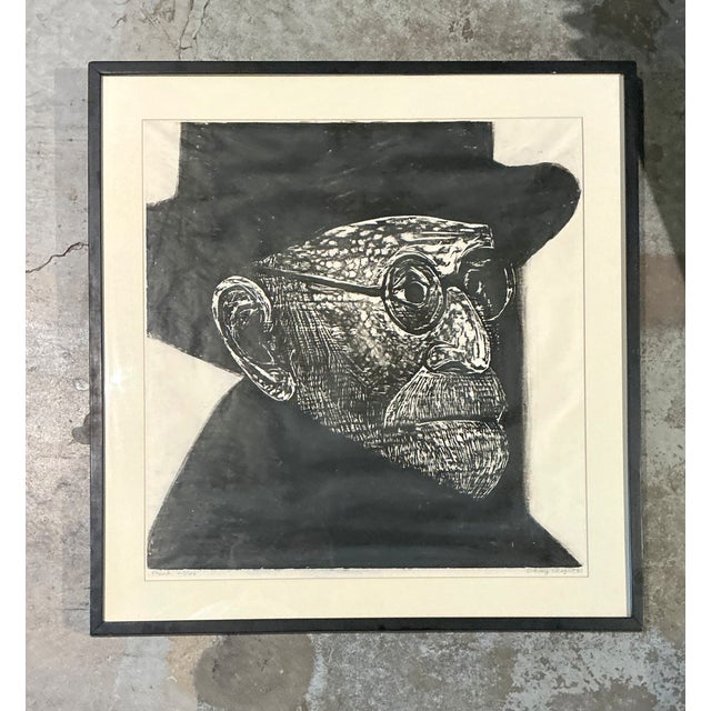 Vintage Black and White Framed Woodcut of Sigmund Freud For Sale - Image 10 of 12