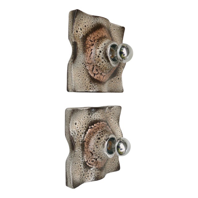 Wall Lights in Ceramic and Fat Lava by Martin Müller, 1970s, Set of 2 For Sale