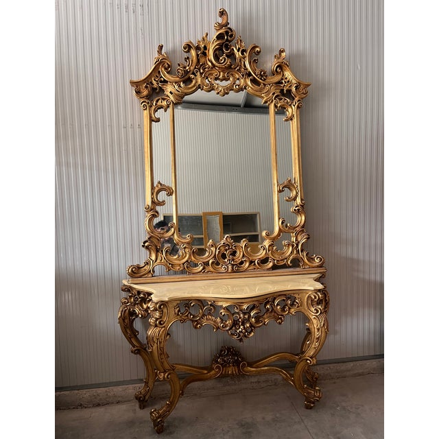Console Table with Baroque Mirror, 1890s, Set of 2 For Sale - Image 14 of 17