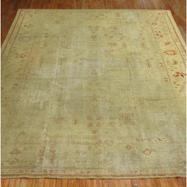 Late 19th Century Antique Zabihi Collection Turkish Oushak Worn Rug For Sale - Image 4 of 11
