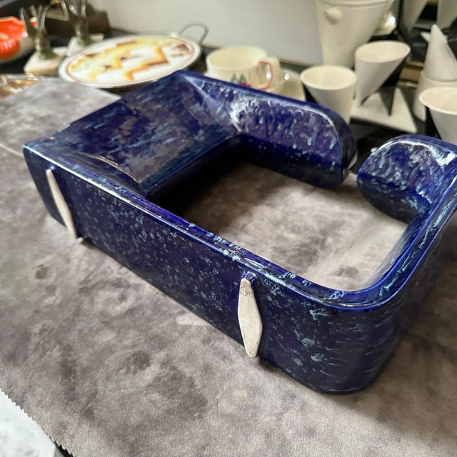 Ceramic 1970s Post Modern Blue Ceramic Vase by Rigon for Bertoncello For Sale - Image 7 of 10