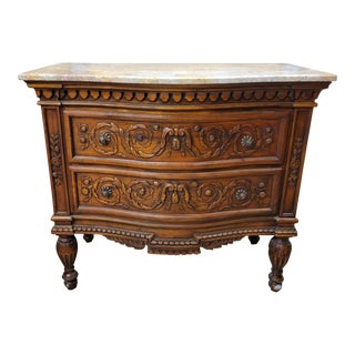 21st C Theodore Alexander Carved French Style Chest With Marble Top For Sale