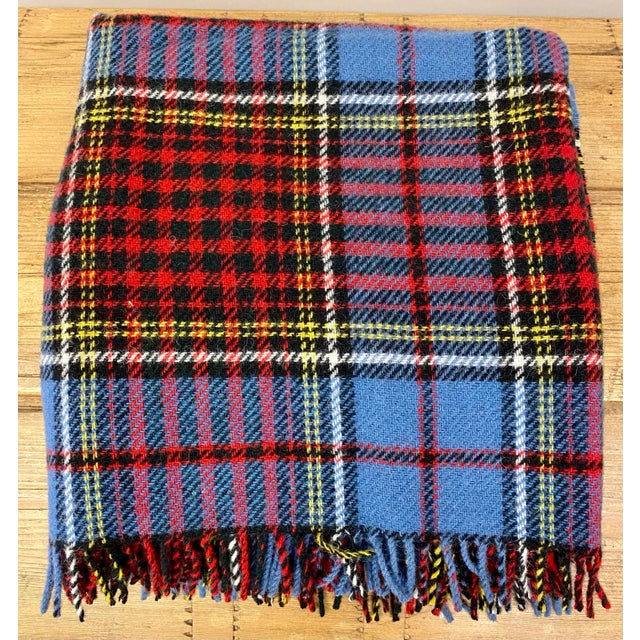 Cabin Merino Lambswool Knee Rug / Blanket in a Colorful Blue Plaid Pattern- Made in England For Sale - Image 3 of 11
