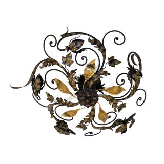 Large Leafy Wrought Iron Ceiling Mount For Sale