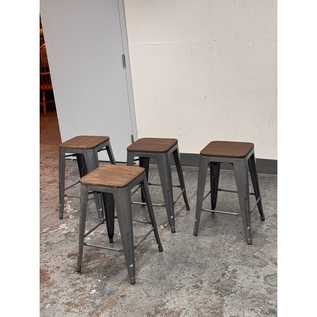 Industrial Industrial Style Stacking Counter Stools, Set of Four For Sale - Image 3 of 12