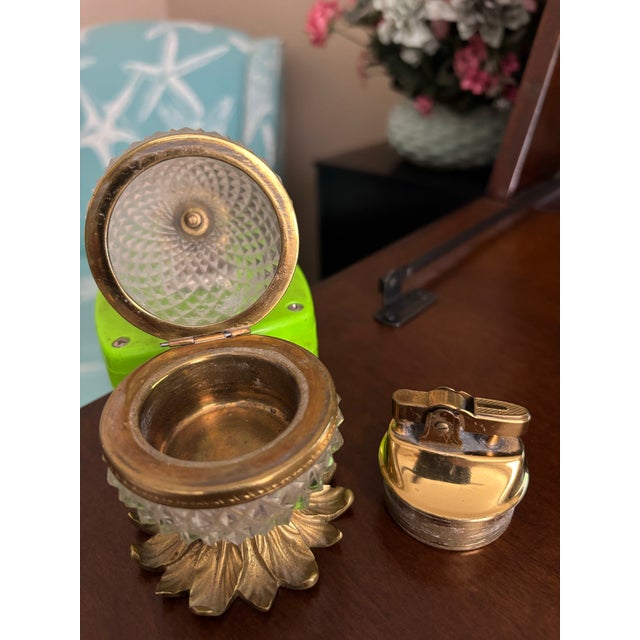 Vintage Pineapple Crystal and Brass Table Lighter Decor Object For Sale - Image 4 of 7