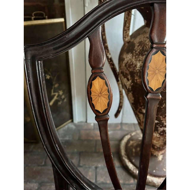 Antique Federal Shield Back Chair With Inlaid Marquetry and Nailheads For Sale - Image 4 of 11