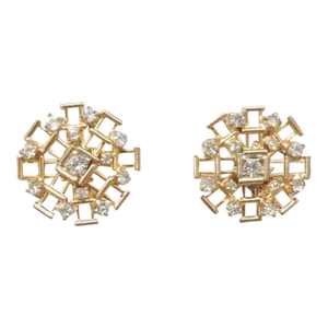 Vintage Signed Hattie Carnegie Geometric Rhinestone Clip Earrings - 2 Pieces