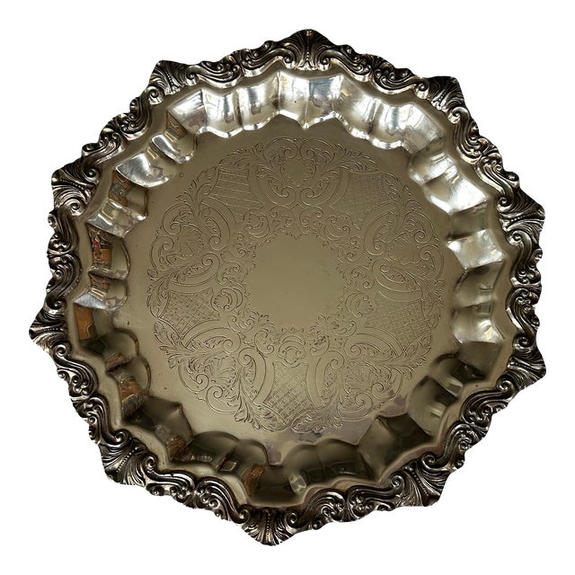 Vintage Round Silverplate Footed Tray For Sale