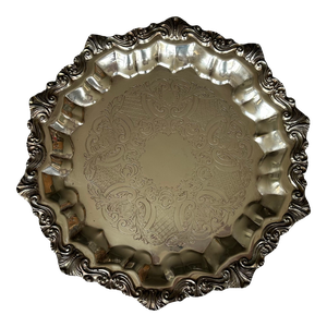 Vintage Round Silverplate Footed Tray