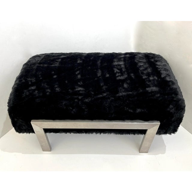 1970s Italian Vintage Black Faux Fur Steel Bed Stool Bench For Sale In New York - Image 6 of 13