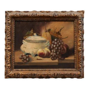 19th Century French Still Life Oil Painting, Framed