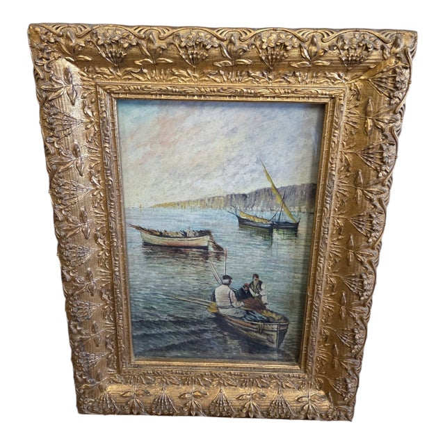 Tan De Risi, Seascape with Fishermen ,Early 1900s, Oil on Canvas, Framed For Sale - Image 8 of 18