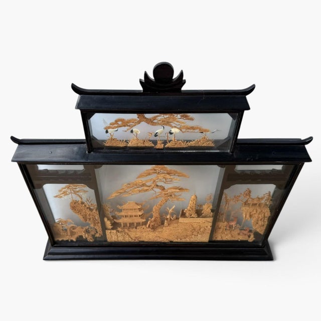 1960s Large Mid‑20th C Chinese Cork Carving Diorama – Pagodas, Bridges & Landscape Scene For Sale - Image 5 of 9