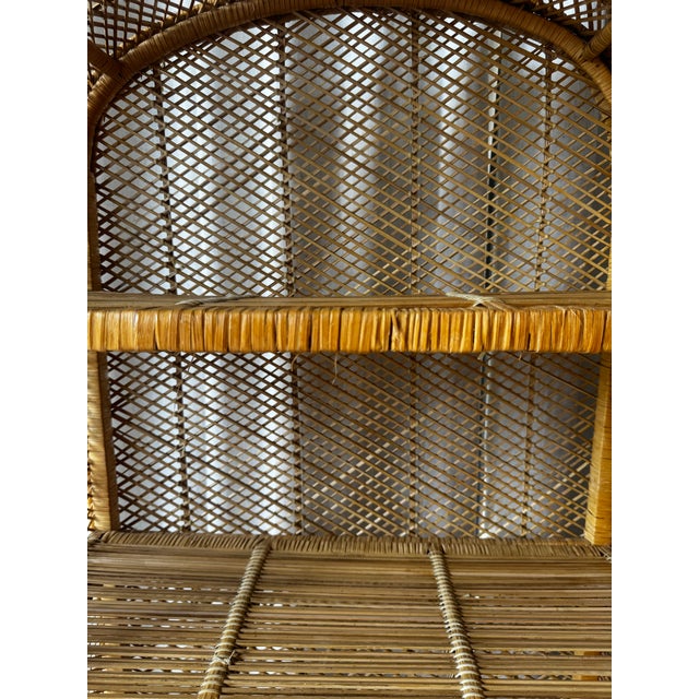 Boho Chic Vintage Asian Boho Chic Wicker Rattan Arched Peacock Etagere Display Book Shelf For Sale - Image 3 of 9
