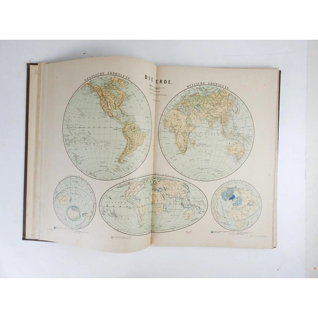 Rustic European Antique German Hartleben's Volks Atlas Book World Maps For Sale - Image 3 of 11
