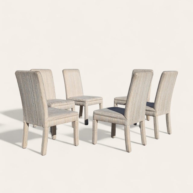 Postmodern Upholstered Dining Chairs in Textured Cream Fabric, 1980s Set of 6 For Sale - Image 9 of 18