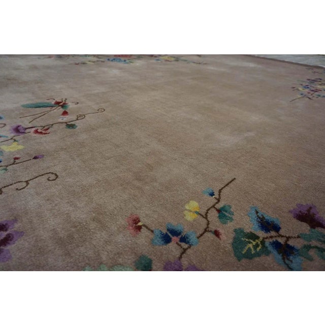 1920s Tan Taupe Garden Antique Chinese Art Deco Carpet 8'9" X 11'6" Handknotted Wool Rug For Sale - Image 15 of 15