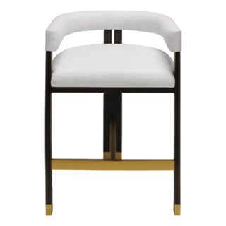 Matthew Izzo Home Cruise Espresso and Brass Ferrule Counter Stool With White Performance Linen For Sale
