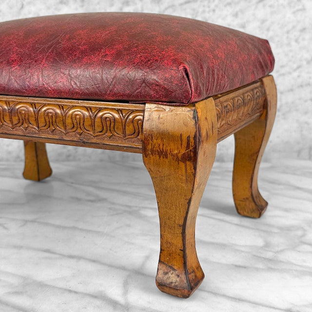Antique Edwardian Maple Carved Footstool Ottoman For Sale - Image 10 of 11