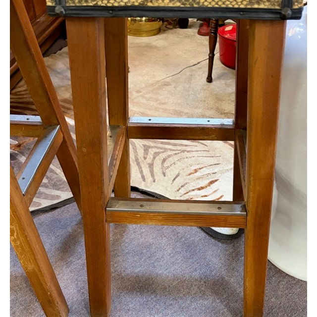 Mid Century Faux Snakeskin Upholstered Wood Stools - Signed For Sale - Image 14 of 15