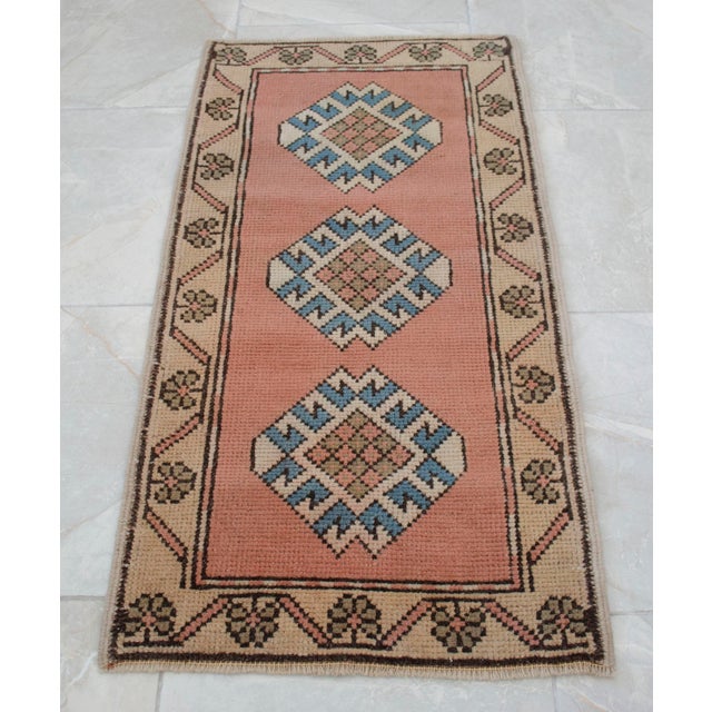 Hand Knotted Turkish Rug Low Pile Muted Small Rug Entry Decor Kitchen Mat - 21" X 40" For Sale - Image 13 of 14