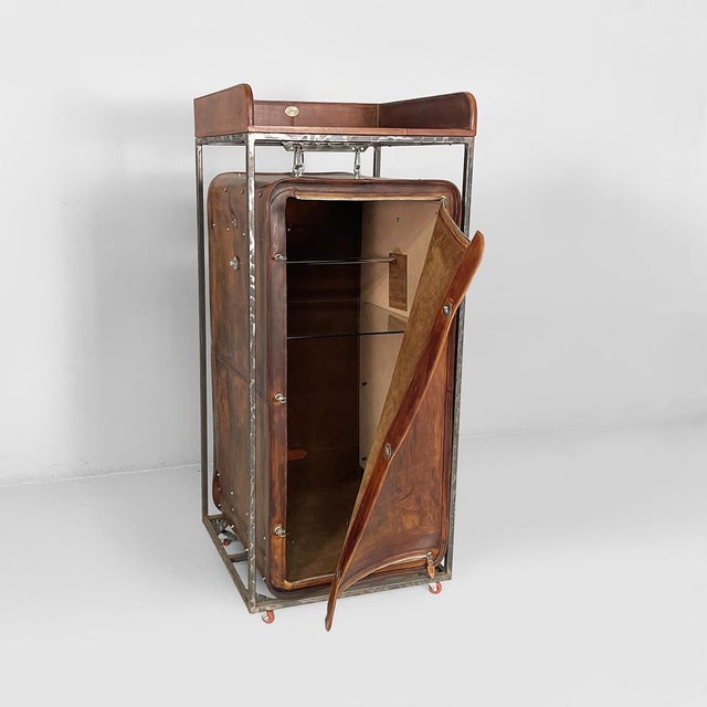 Italian Modern Wardrobe in Brown Leather and Metal, 1980s For Sale - Image 3 of 18