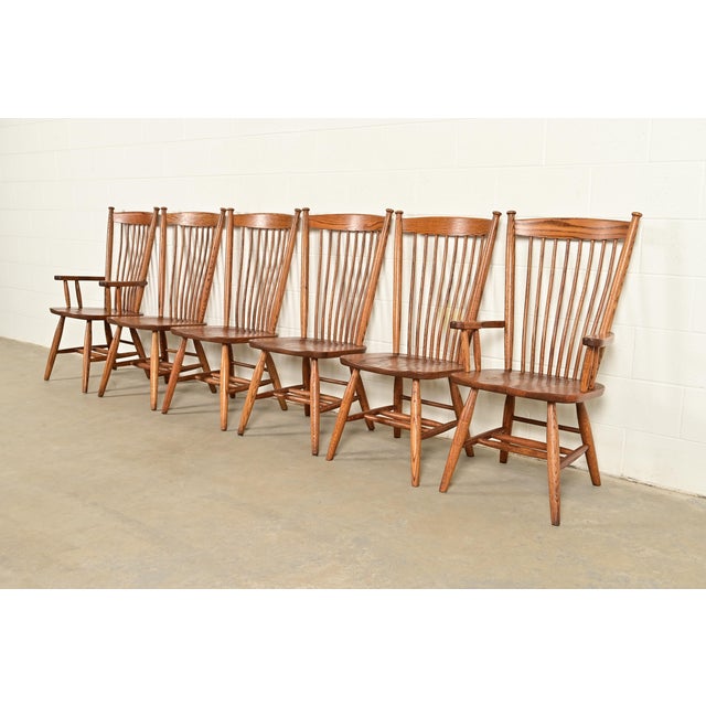 Stickley Style American Colonial Solid Oak Spindle Back Windsor Dining Chairs, Set of Six For Sale - Image 15 of 15