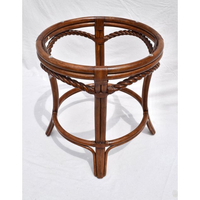 Palecek 1990's Coastal Pedestal Dining Table, Rattan, Glass, Leather, Palecek For Sale - Image 4 of 5