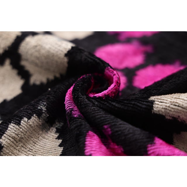 Mid-Century Modern The Midnight & Magenta Ikat Silk Velvet Pillow - 20" X 20" For Sale - Image 3 of 8