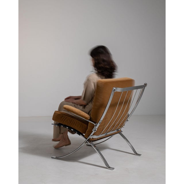 Metal 1960-1969 Italy Warm Burnt Orange Chrome-Frame Lounge Chair For Sale - Image 7 of 11