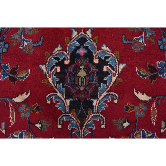Mashad Rug 8'5'' X 11'8'' Red Wool Semi-Antique Traditional Hand-Knotted Carpet For Sale - Image 9 of 14