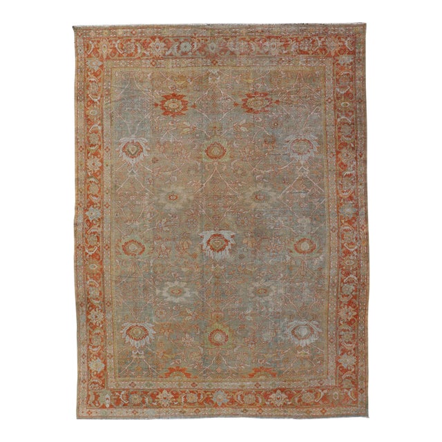 Antique Persian Sultanabad Rug in Light Green, Lt. Blue, Green, Red 8'8 X 12'2 For Sale