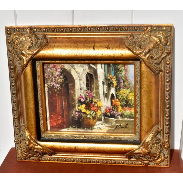 Guido Borelli Signed Oil Painting Italian Mediterranean Courtyard Ornate Frame For Sale - Image 16 of 17