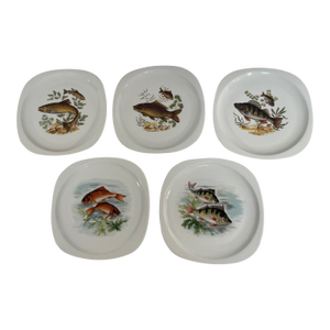 1940s-50s French Limoges Fish Plates - Set of Five