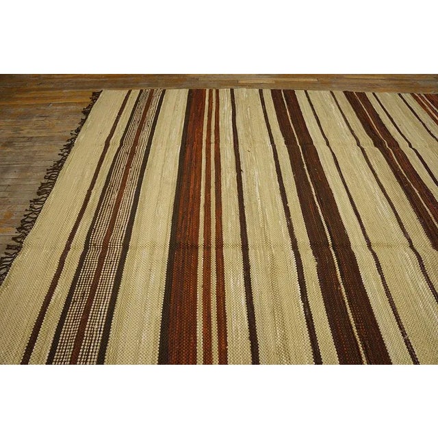 1940s 1940s Camel Red Stripe Mid Century Modern Antique American Rag Rug 8' 5'' X 11' 10'' Flatweave Carpet For Sale - Image 5 of 9