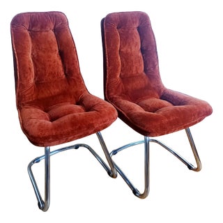 Vintage Velvet and Chrome Chairs by Gastone Rinaldi, 1970, Set of 2 For Sale