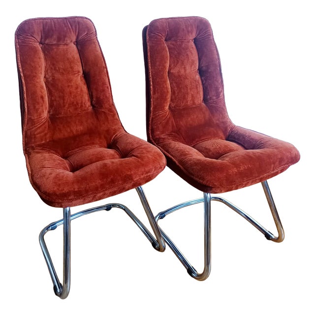 Vintage Velvet and Chrome Chairs by Gastone Rinaldi, 1970, Set of 2 For Sale