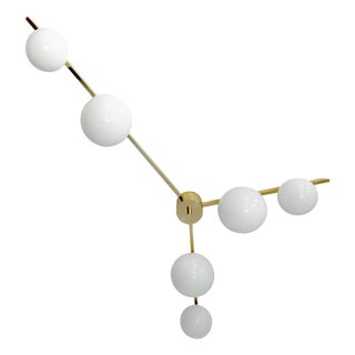 Doppio Trio Polished Brass Glossy White Globe Flush Mount by Fabio LTD For Sale