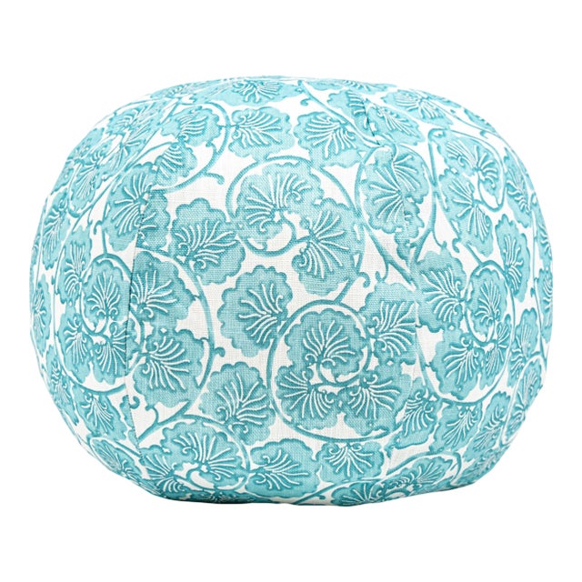 The House Of Scalamandré May Circle Pillow In Turquoise For Sale