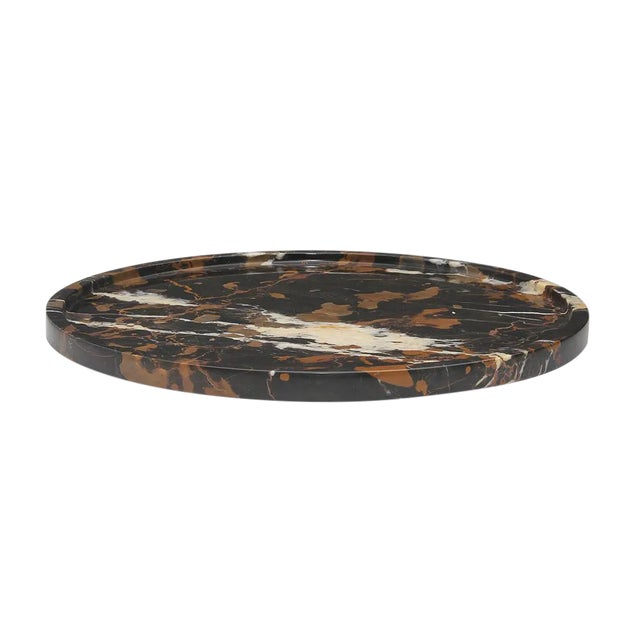 Black & Gold Marble 16" Round Tray For Sale