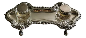 1870s Queen Anne Style Victorian English Silver Plated Inkwell